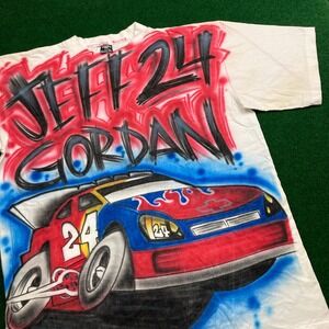 Vintage Jeff Gordon Shirt Mens XXXL White Red Airbrush Nascar All Over Print Y2K